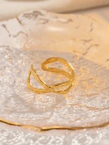 1 件极简奢华设计不对称锤纹十字戒指，采用 18k 镀金不锈钢制成 - 金黃色 - 查看 5