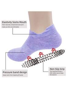 Sports Outdoor 3 Pairs Women's Non-Slip Boat Socks, Solid Color, Regular Thickness, Suitable For Home, Hospital, Pregnancy, Fitness, Pilates And Yoga