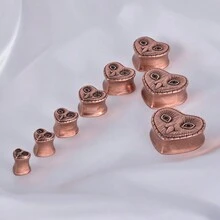 1 對復古貓頭鷹形狀耳塞,帶有心形細節,適合酷炫男士和女士日常佩戴 - 乾枯玫瑰色 - 查看 4