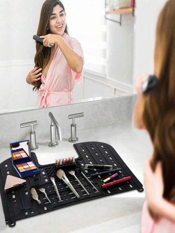 1pc Silicone Makeup Mat, Foldable Sink Cover, Silicone Makeup Desk