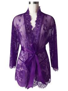 Lencería De Encaje Para Mujer, Ropa De Noche Exótica Transparente - Morado - Ver 7