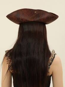 派对 1 件女士棕色仿旧仿皮加勒比海盗帽，三角形帽子，适合角色扮演，舞台表演服装牛仔帽海盗服装