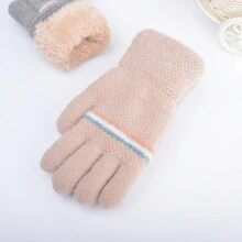 Children's Knitted Knit Gloves For Boys, Autumn & Winter, Thickened, Full Finger, Double Layer, Separated Finger, Keep Warm While Cycling, Primary School Students - Beige - View 1