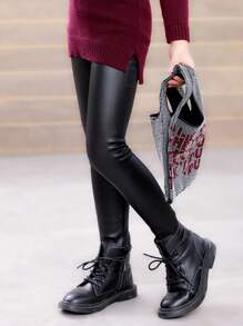 1 件兒童人造皮褲,加厚毛絨秋冬新款,嬰兒緊身褲 2022 - 黑色 - 查看 2