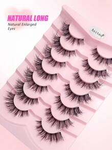 Asiteo 7 对透明带仿貂皮睫毛自然外观纤细假睫毛蓬松浓密长睫毛条状睫毛、睫毛、睫毛、假睫毛 - 黑色 - 查看 6