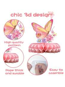 3 件組-款式隨機蝴蝶桌擺件蝴蝶生日派對裝飾蝴蝶蜂窩桌擺件蝴蝶主題派對用品生日嬰兒送禮會派對裝飾 - 彩色 - 查看 4