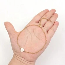 1pc Stainless Steel Initial Pendant Link Chain Anklet For Women - Yellow Gold - View 3