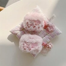 Funda fashionable en forma de corazón con lazo suave y esponjoso compatible con AirPods 1/2/AirPods Pro/AirPods 3/AirPods Pro (2da Generación), sin incluir los AirPods