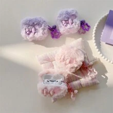 Funda fashionable en forma de corazón con lazo suave y esponjoso compatible con AirPods 1/2/AirPods Pro/AirPods 3/AirPods Pro (2da Generación), sin incluir los AirPods