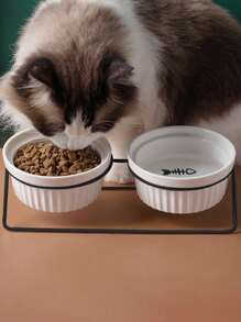 1只陶瓷雙碗裝,適用於貓狗 - 黑色 - 查看 2