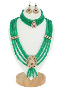 1 套經典新娘婚禮珠寶套裝,包括珠子項鍊、水滴耳環和手鍊,水滴風格 - 綠色 - 查看 5