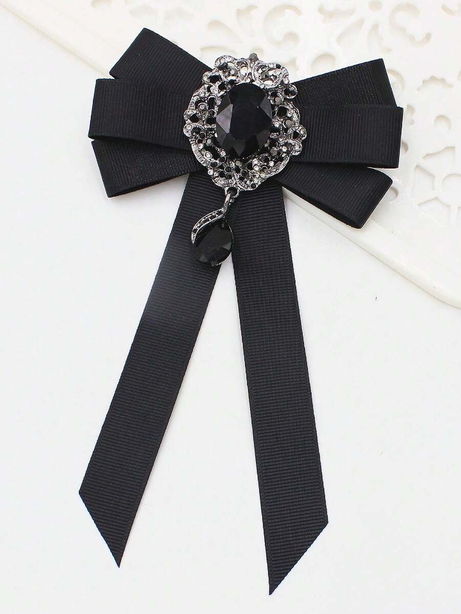 時尚女式領飾配件,秋季新款領結和絲帶,黑色百搭風格適合日常穿著 Ts150 - 黑色 - 查看 1