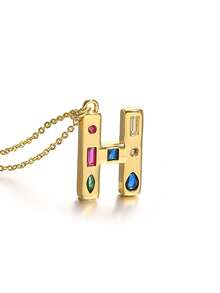 1 Pc Crystal Decor Gold Initial Necklace For Women Pendant Necklaces Daily Party Christmas Jewelry Gifts - Multicolor - View 10