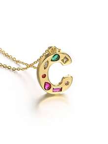 1 Pc Crystal Decor Gold Initial Necklace For Women Pendant Necklaces Daily Party Christmas Jewelry Gifts - Multicolor - View 11