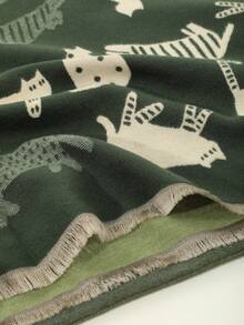 1pc Women'S Casual Cat Pattern Animal Style Green Warm Scarf Shawl Suitable For Daily Parties In Autumn And Winter - Green - View 3
