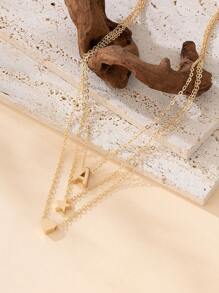 1pc Simple Metallic Heart, Star, Letter Detail Multi-Layered Women'S Necklace, Perfect For Valentine'S Day Dating Gift - Yellow Gold - View 3