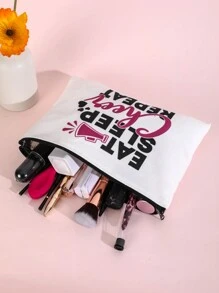 啦啦隊手提包逗趣女孩聖誕生日禮物女士帆布化妝收納袋,帶拉鍊簡單化妝品收納袋,多功能化妝包,手提單肩款式,母親節教師節勞動節情人節最佳禮物,七夕晚會/聚餐必備 - 白色 - 查看 4