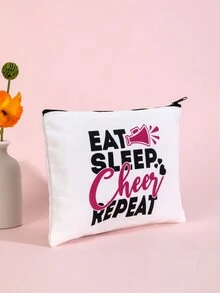 啦啦隊手提包逗趣女孩聖誕生日禮物女士帆布化妝收納袋,帶拉鍊簡單化妝品收納袋,多功能化妝包,手提單肩款式,母親節教師節勞動節情人節最佳禮物,七夕晚會/聚餐必備 - 白色 - 查看 3