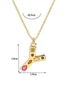 1 Pc Crystal Decor Gold Initial Necklace For Women Pendant Necklaces Daily Party Christmas Jewelry Gifts - Multicolor - View 36