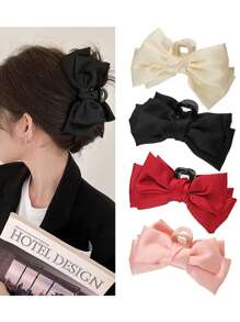 1入隨機顏色大蝴蝶結發卡夾,公主風格布質發卡夾 - 彩色 - 查看 1