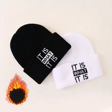 1個y2k風格哥德字母繡針織帽,保暖時尚適用於戶外運動、騎馬、旅遊、滑雪等活動 - 黑色 - 查看 3