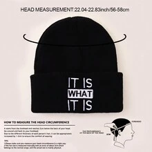 1個y2k風格哥德字母繡針織帽,保暖時尚適用於戶外運動、騎馬、旅遊、滑雪等活動 - 黑色 - 查看 2