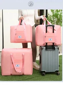 1 件超大容量便携式旅行包，配有可伸缩手柄和轮子，适合短途商务旅行、孕妇装等。健身包大包过夜包运动包学校包度假包旅行收纳包机场旅行服装旅行用品行李包圣诞礼物创意女士女孩圣诞礼物送给妈妈生日礼物妈妈朋友健身包运动包训练包度假假期感恩节感谢礼物 - 粉色 - 查看 3