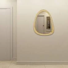 Asymmetrical Natural Wood Wall Frame Mirror,Irregular Mirror,Abstract Assymetrical Decorative Mirror,For Living Room Bedroom Bathroom Home Decor