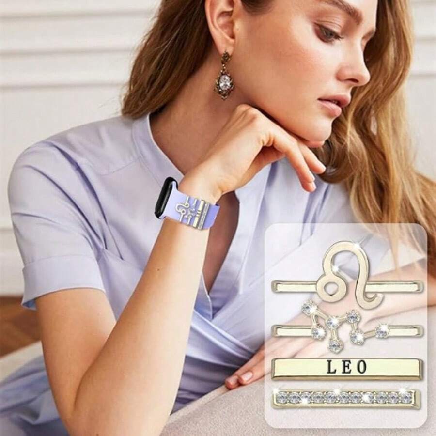 2024 Mới 12 Chòm sao Trang trí Nhẫn Tương thích với Apple Watch Silicone 49mm 45mm 44MM 42mm 41mm 40mm 38mm Loạt 8 7 6 5 4 3 Kim loại Kim cương Phụ kiện - Bạc - Xem 1