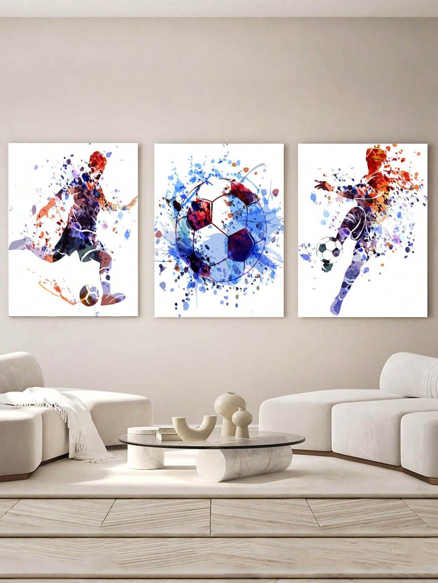 3入組足球大師畫布海報,現代風格牆壁藝術,家居裝飾,客廳,臥室,辦公室,廚房,餐廳,酒吧牆壁裝飾,房間裝飾,水彩人物畫布繪畫,房間美學,無框畫 - 白色 - 查看 1
