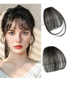 Synthetic Hair Extensions Clip In Bangs Hair Clip On Wispy Bangs Fringe With Temples Hairpieces For Women Clip On Air Bangs Flat Neat Bangs Hair Extension For Daily Wear - Chocolate Brown - View 9