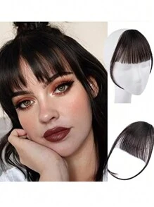 Synthetic Hair Extensions Clip In Bangs Hair Clip On Wispy Bangs Fringe With Temples Hairpieces For Women Clip On Air Bangs Flat Neat Bangs Hair Extension For Daily Wear - Chocolate Brown - View 7