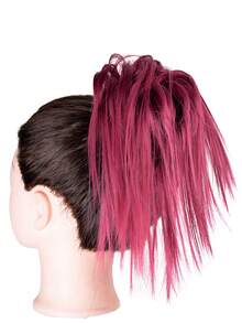 Messy Bun Hair Piece Claw Clip In Hair Buns Hair Piece For Women Straight Short High Ponytail Extension Tousled Updo Faux Hair Bun Scrunchies For Girls - Red - View 7