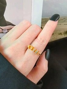 1個s925純銀指環可旋轉珠子和彩色立方氧化鋯石裝飾,簡約、時尚、西式風格的指環 - 金色 - 查看 2