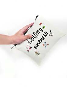 高爾夫求生組可愛卡通印花化妝包,化妝包,可愛復古簡約時尚字母圖案印刷袋收納袋,適合送給女孩,收納袋、化妝品收納袋、洗漱袋、手包、輕巧可折疊收納袋,適合個人旅行化妝品收納 - 米色 - 查看 2