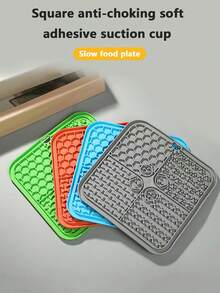 1入藍色簡約方形防窒息矽膠吸盤狗玩具,多種顏色可選,阻止狗狗舔咬焦慮墊 - 藍色 - 查看 2