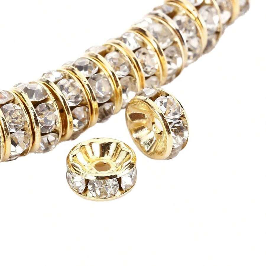 Cuentas Redondas De Intervalo, Diamantes De Imitación De Cristal Checo Chapados En Oro, Utilizados En Joyería Para Pulseras De Cuentas Sueltas, 100/200/500 Uds.