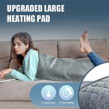 1入80x60cm絨面電熱墊,6段溫度和8種時間設置的身體治療加熱毯,可水洗和重複使用,適用於全身 - 灰色 - 查看 2