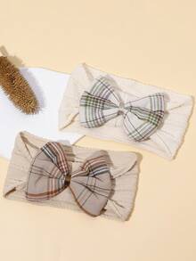 2入組跨境時尚格紋布腰包頭帶,彈性尼龍製造,柔軟舒適,蝴蝶結設計 - 彩色 - 查看 1