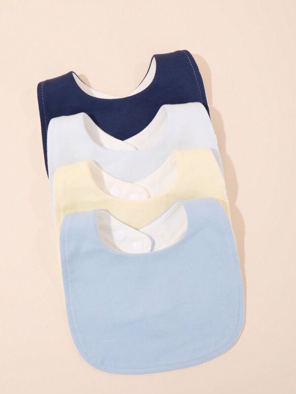 4 قطع من المريلة المضادة للماء للأطفال ذات اللون موحد اللون وبتصميمياقة مستديرة وU-شكل للأولاد والفتيات، تصميم أنيق.