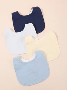 4 قطع من المريلة المضادة للماء للأطفال ذات اللون موحد اللون وبتصميمياقة مستديرة وU-شكل للأولاد والفتيات، تصميم أنيق.