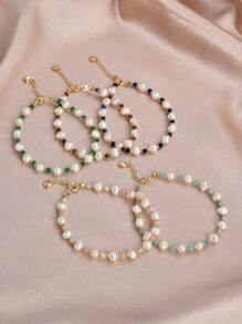 1 chiếc vòng tay ngọc trai tự nhiên mạ vàng 18K thời trang, pha lê tự nhiên, đá tự nhiên dành cho phụ nữ - Nhiều màu - Xem 1