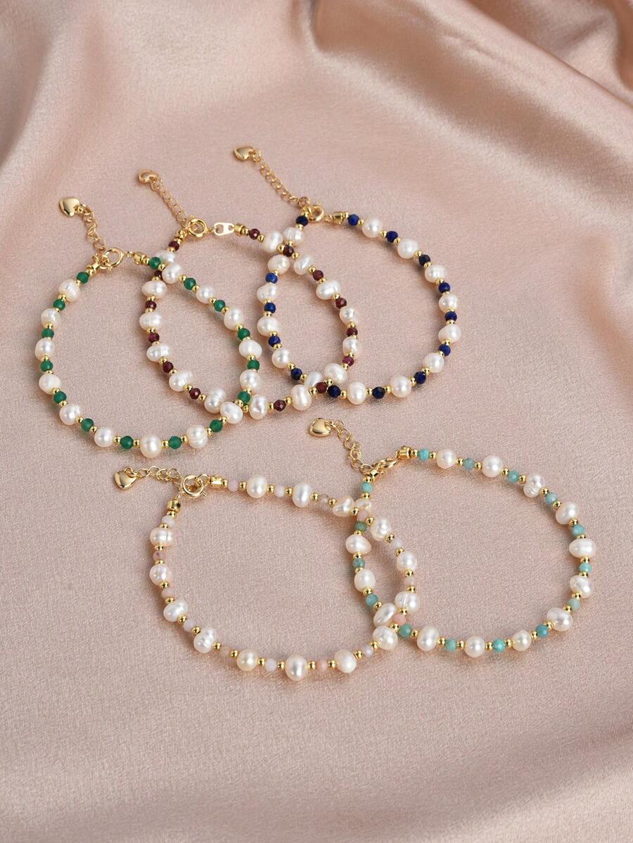 1 chiếc vòng tay ngọc trai tự nhiên mạ vàng 18K thời trang, pha lê tự nhiên, đá tự nhiên dành cho phụ nữ - Nhiều màu - Xem 1