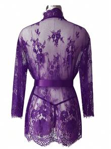 Lencería De Encaje Para Mujer, Ropa De Noche Exótica Transparente - Morado - Ver 8