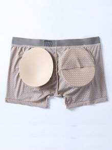 JOCKMAIL 1pc Mesh Design Sponge Padded Buttocks Lifting Men'S Boxer Briefs - Khaki - View 5