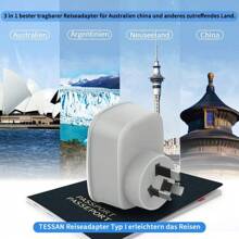 TESSAN Adaptador Enchufe Australia, 2X Adaptador Enchufe Europa a Australia, Adaptador Australia España para Australia, Argentina, Nueva Zelanda, China, Enchufe Tipo I - Gris - Ver 2