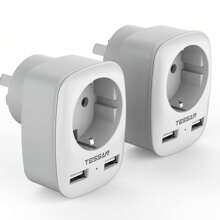TESSAN Adaptador Enchufe Australia, 2X Adaptador Enchufe Europa a Australia, Adaptador Australia España para Australia, Argentina, Nueva Zelanda, China, Enchufe Tipo I - Gris - Ver 1