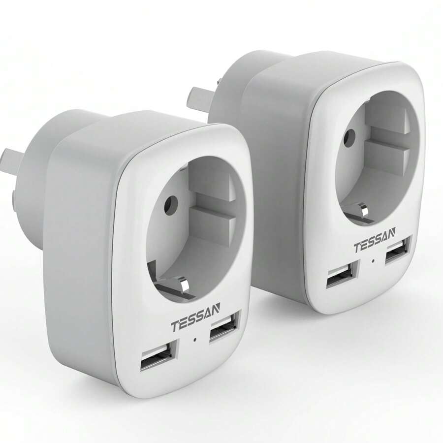 TESSAN Adaptador Enchufe Australia, 2X Adaptador Enchufe Europa a Australia, Adaptador Australia España para Australia, Argentina, Nueva Zelanda, China, Enchufe Tipo I - Gris - Ver 1
