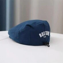 婴儿帽带可调节字母贝雷帽设计，时尚报童帽，适合幼儿男孩和女孩，春秋季 - 藍色 - 查看 3