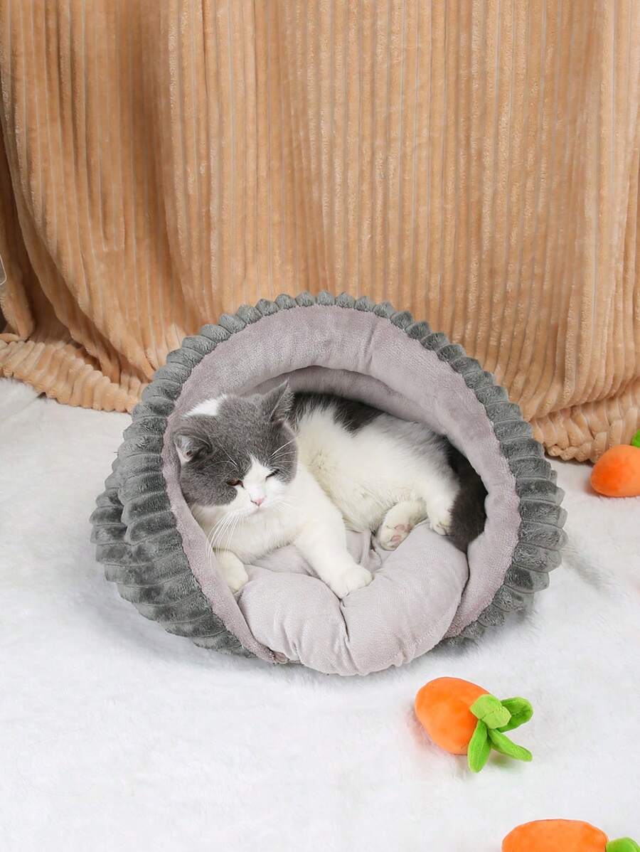 1個灰色海貝形厚毛邊寵物床,適合小於4公斤的貓狗在室內休息和睡覺 - 灰色 - 查看 1
